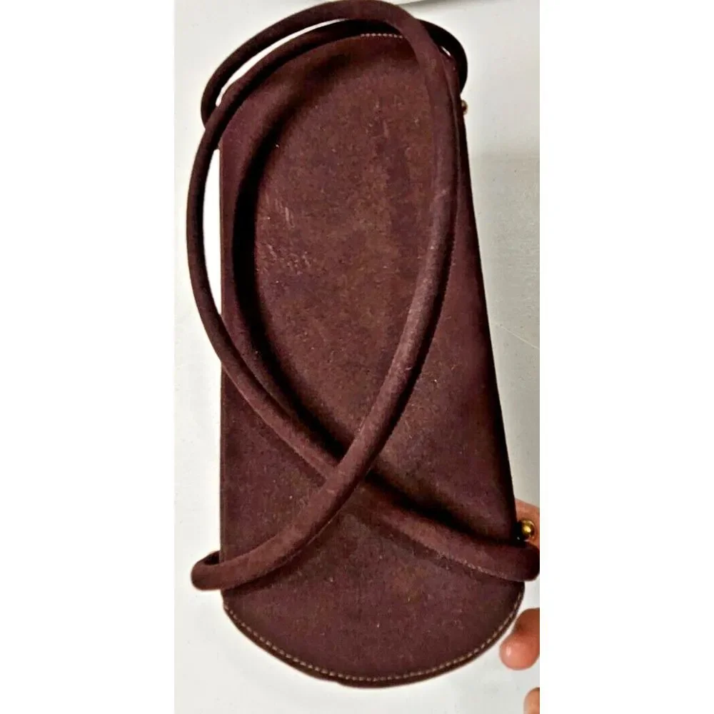 Vintage dark brown Square‎ basket Evening Bag Velvety Ultrasuede double handles